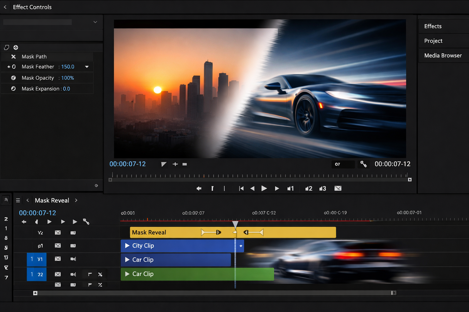 After Effects masked transition example with smooth reveal animation