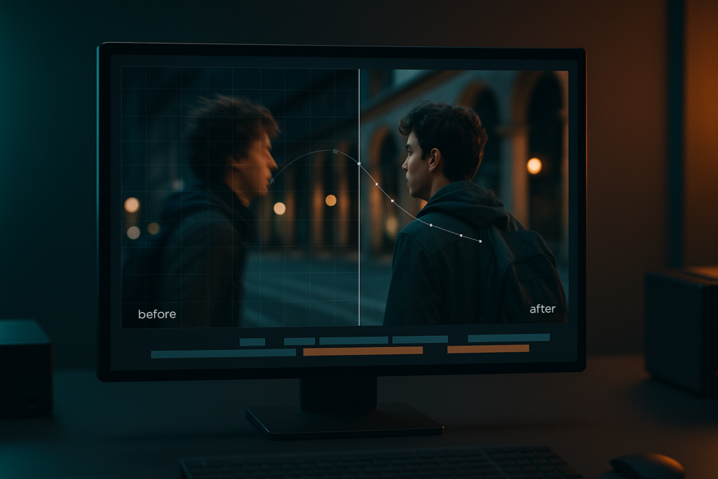 Screenshot of After Effects interface showing Warp Stabilizer effect applied to shaky video footage