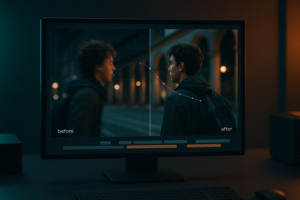 Screenshot of After Effects interface showing Warp Stabilizer effect applied to shaky video footage