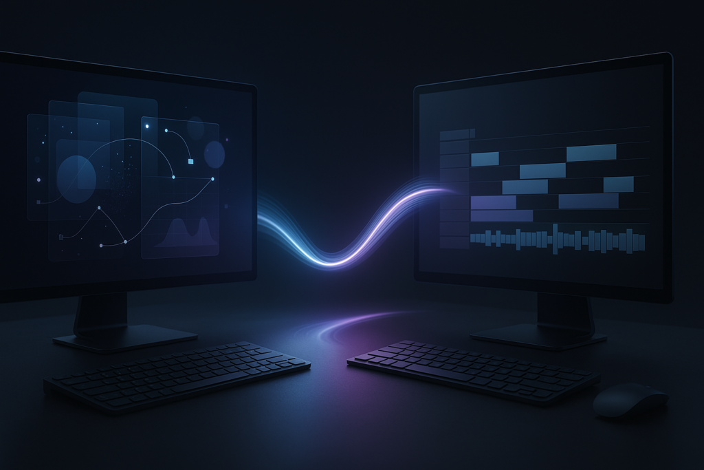 Illustration comparing After Effects and Premiere Pro interfaces for motion graphics