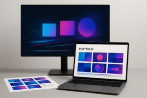 Creative motion design portfolio presentation showcasing video reels and project case studies