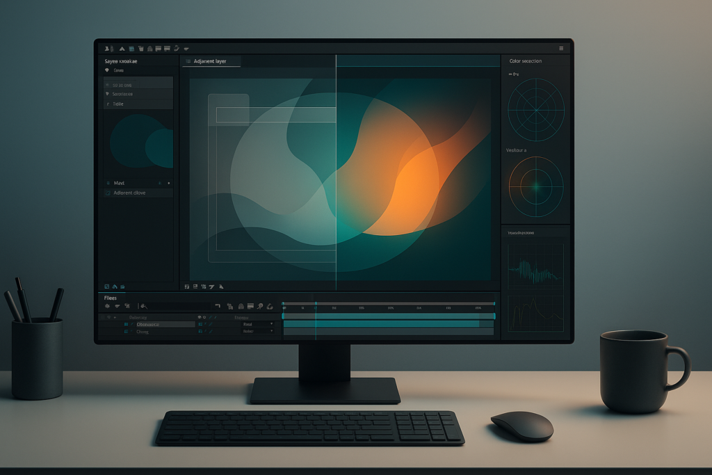 Color grading interface in After Effects with motion graphics preview