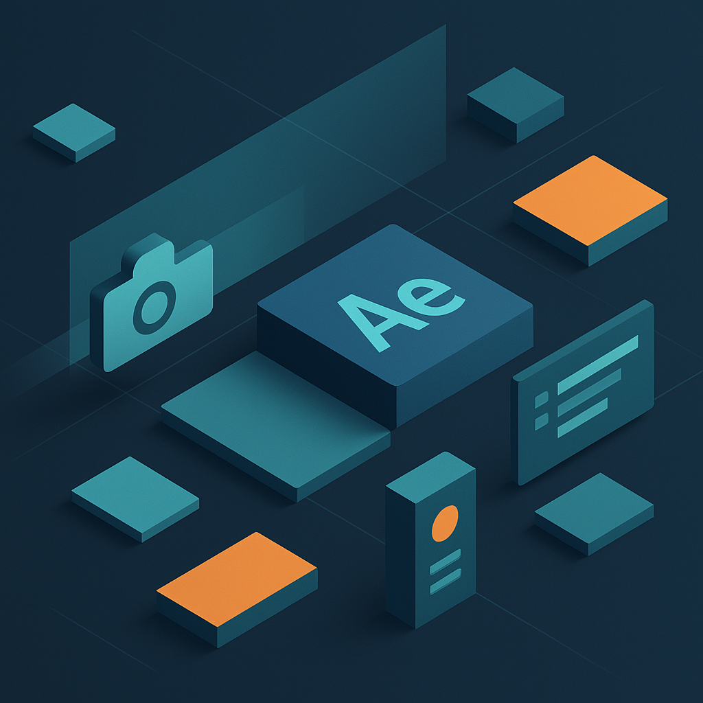 Example of 2.5D isometric motion graphics created in After Effects with layered shapes and camera movement