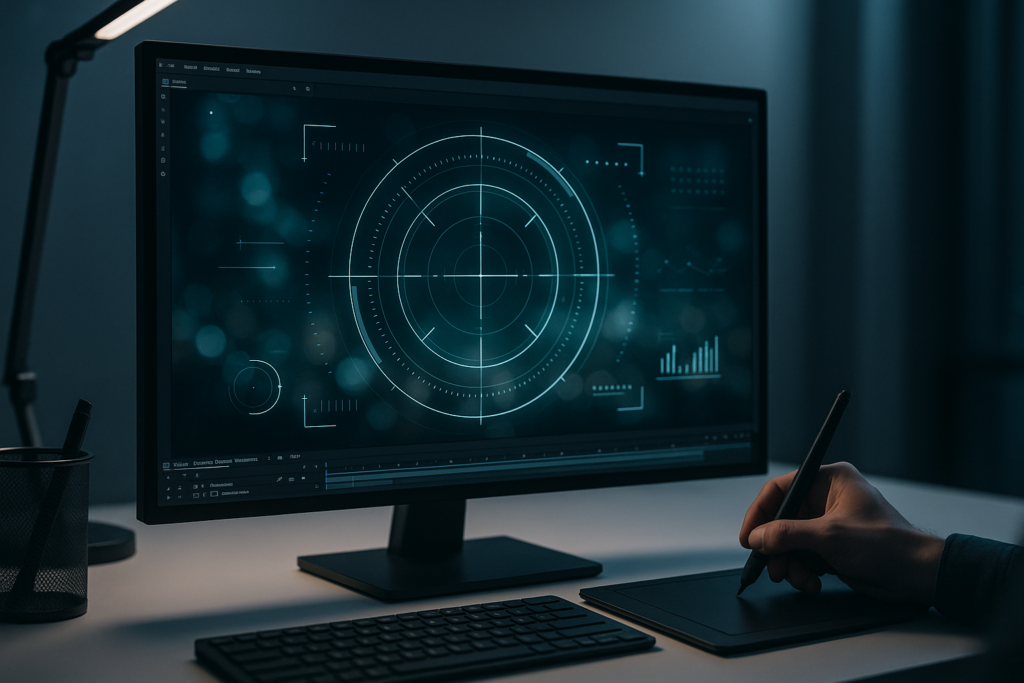 Example of HUD elements created and animated in After Effects with vector shapes and glowing effects